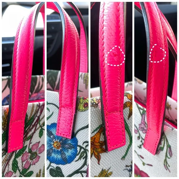 Authentic Gucci Flora Tote in fluorescent pink leather and print canvas - Picture 13 of 17